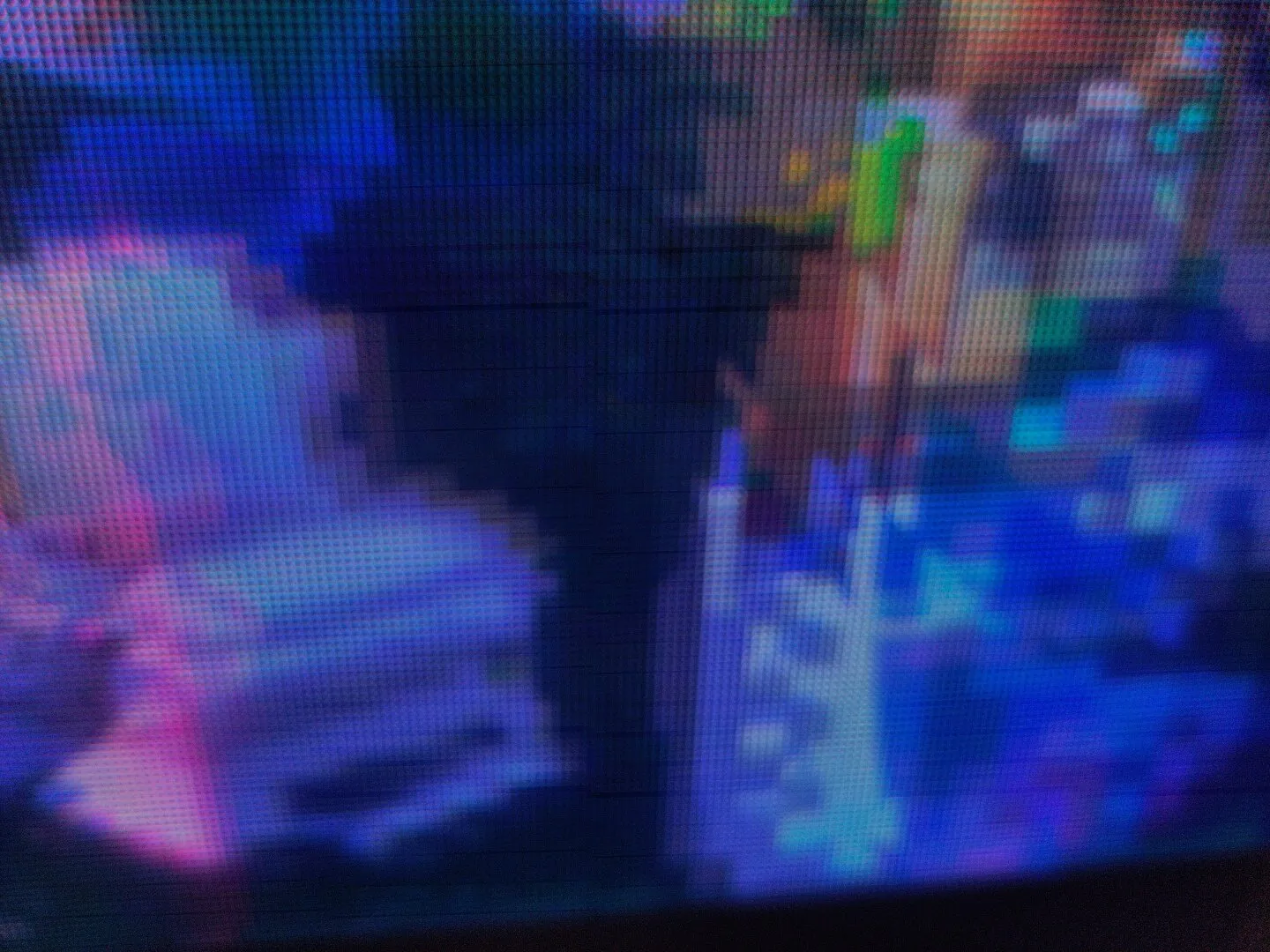 abstract closeup of led screen containing my artwork, beautiful blurry leds with a strong blue hue