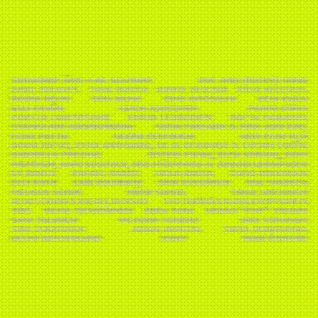 a flashing gif zooming into the generation 2026 artist banner onto the word "xyny". the text "generation 2026" bounces on the screen like a dvd screensaver. finally more details of the exhibition are shown; the logo of the museum (amos rex), and the dates (may - august 2026)